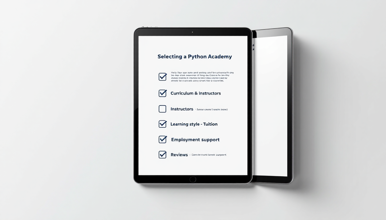 파이썬 학원 선택 6가지 핵심 기준을 디지털 태블릿에 보여주는 체크리스트