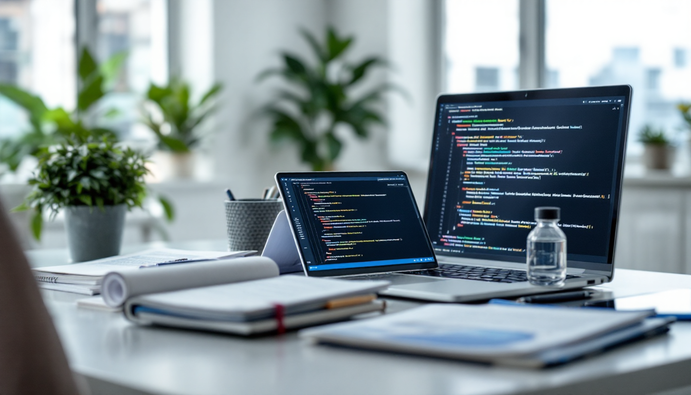 파이썬 코딩과 데이터 분석, 머신러닝 학습 자료가 함께 놓인 전문적인 학습 공간