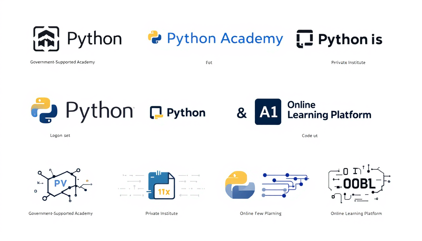 국비지원 학원, 사설 교육기관, 온라인 플랫폼의 특징을 보여주는 로고와 설명 이미지